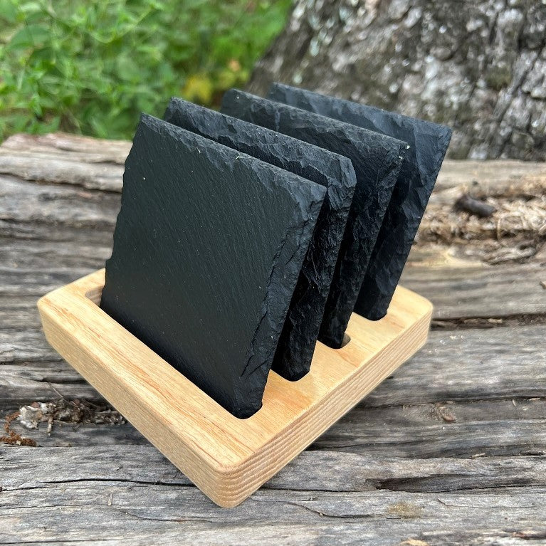 4 inch Coaster Custom Engraving Starter Kit: 4 inch Coaster Engraving Jig + 4 Slate Coasters + Holder Display Stand + Lightburn File
