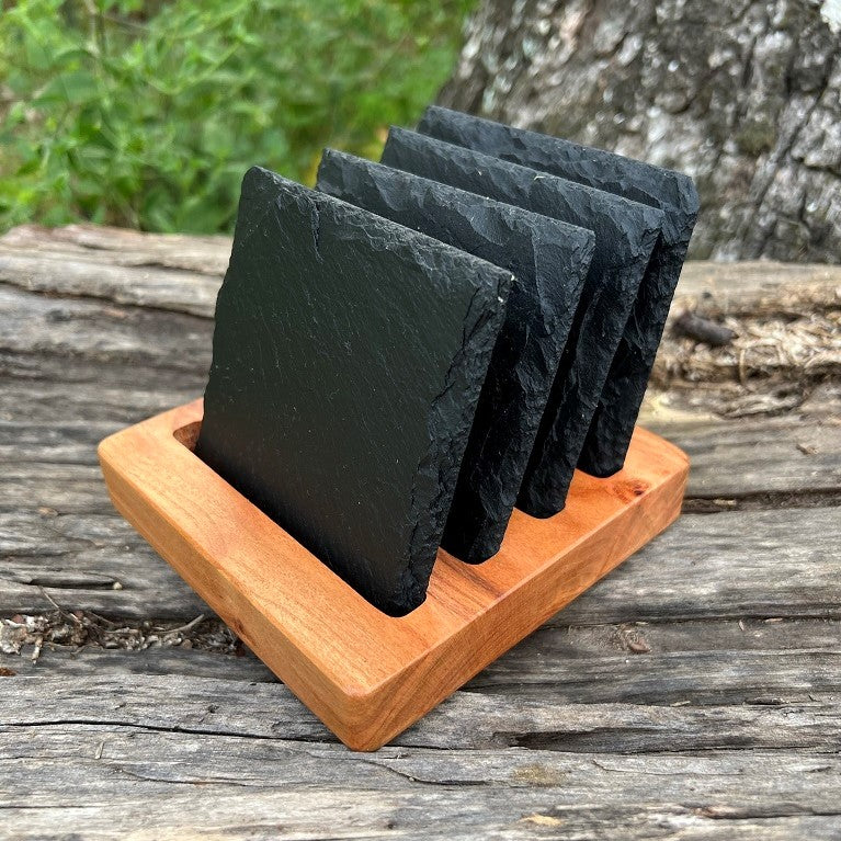 4 inch Coaster Custom Engraving Starter Kit: 4 inch Coaster Engraving Jig + 4 Slate Coasters + Holder Display Stand + Lightburn File