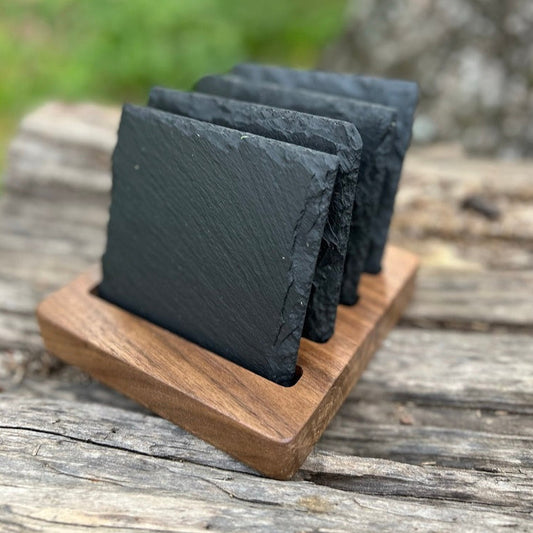 Custom Engraved Coaster Set of 4 with Walnut Holder Display Stand