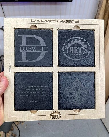 4 inch Coaster Set Engraving Jig + 4 Coaster Holders Wood Display Stand + Lightburn File